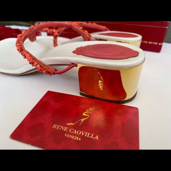 Rene Caovilla Fine Beaded Gold Heeled Thong Sandal - Picture 12 of 15